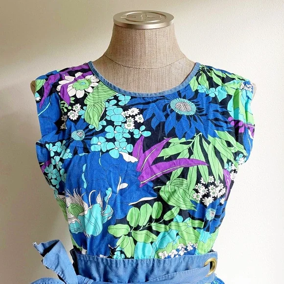 Blue Floral Vintage Pinafore Apron - Picture 8 of 17